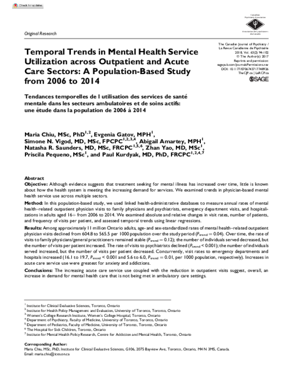 (PDF) Temporal Trends in Mental Health Service Utilization across ...
