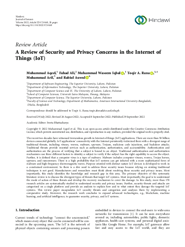 (PDF) A Review of Security and Privacy Concerns in the Internet of ...