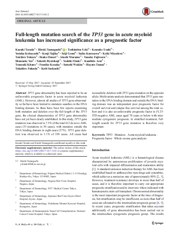 (PDF) Full-length mutation search of the TP53 gene in acute myeloid ...