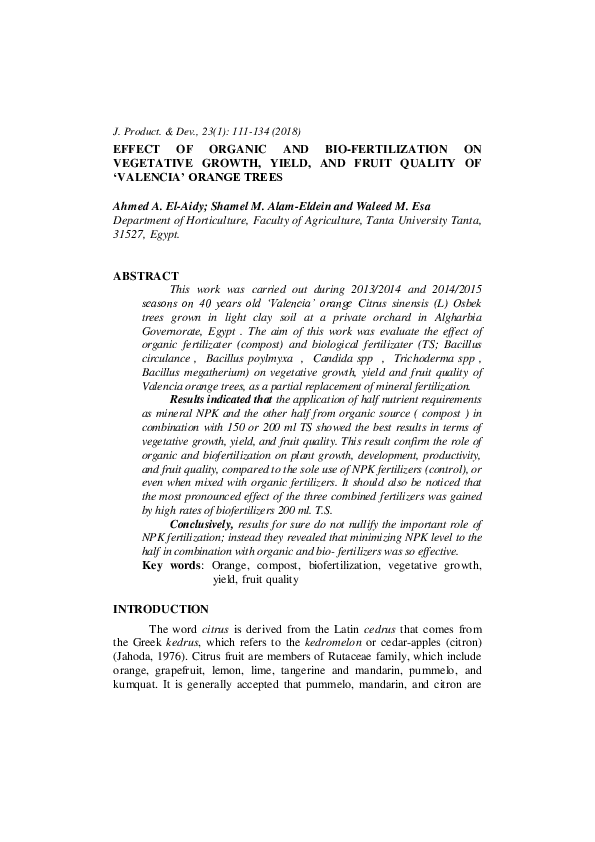 (PDF) Effect of Organic and Bio-Fertilization on Vegetative Growth ...