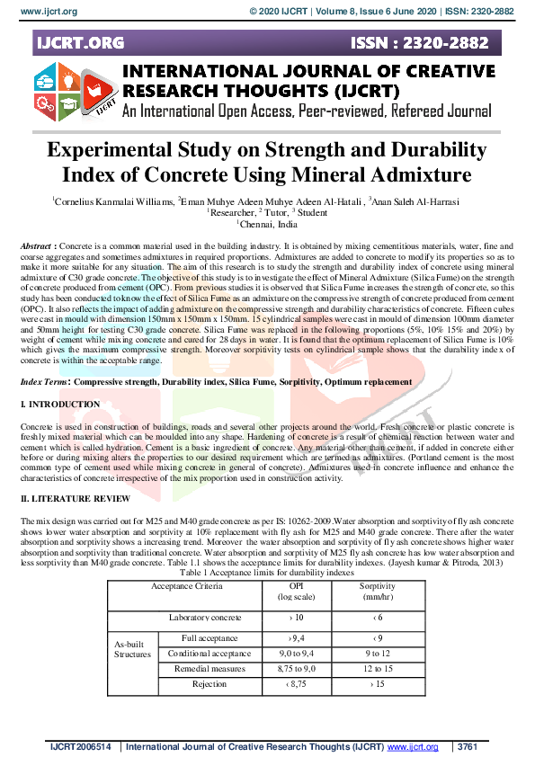 (PDF) Experimental Study on Strength and Durability Index of Concrete ...