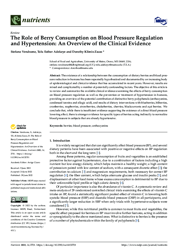 (PDF) The Role of Berry Consumption on Blood Pressure Regulation and