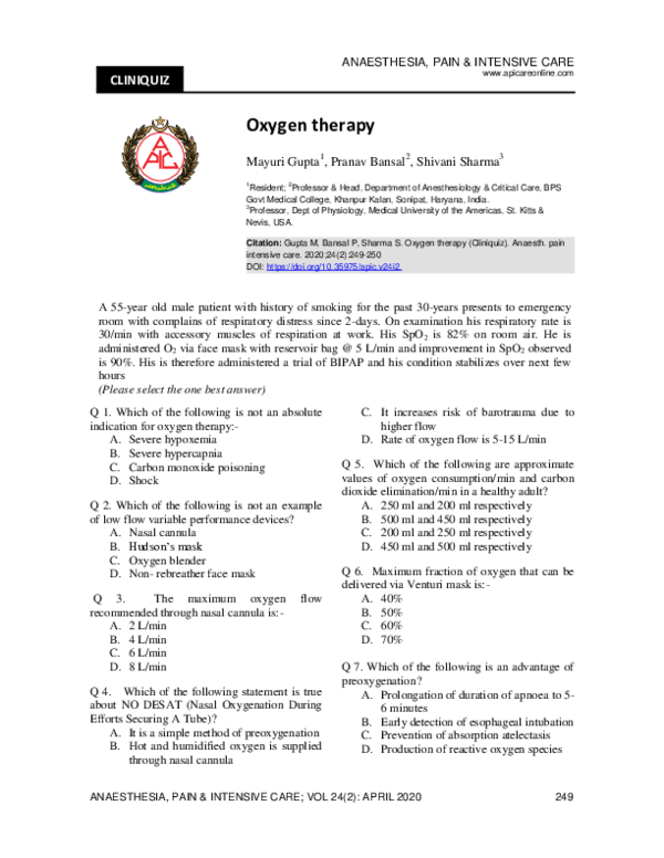 (PDF) Oxygen therapy