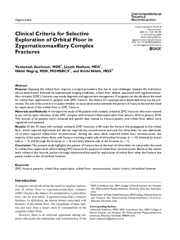 (PDF) Clinical Criteria for Selective Exploration of Orbital Floor in ...