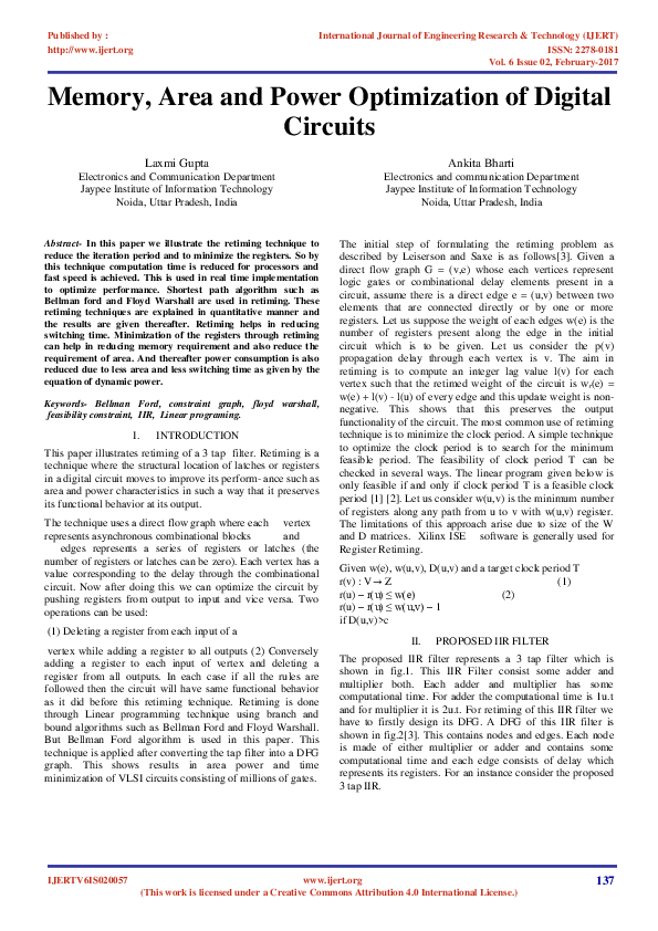 (PDF) Memory, Area and Power Optimization of Digital Circuits