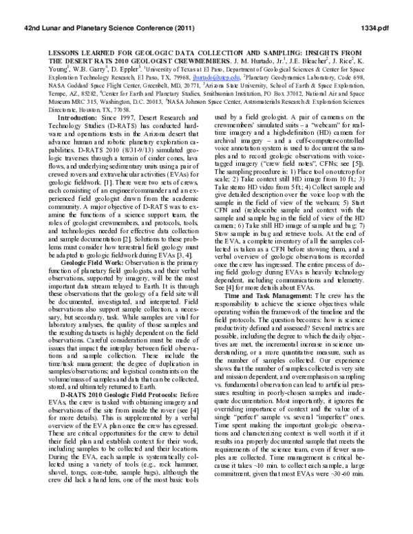 (PDF) Lessons Learned for Geologic Data Collection and Sampling ...