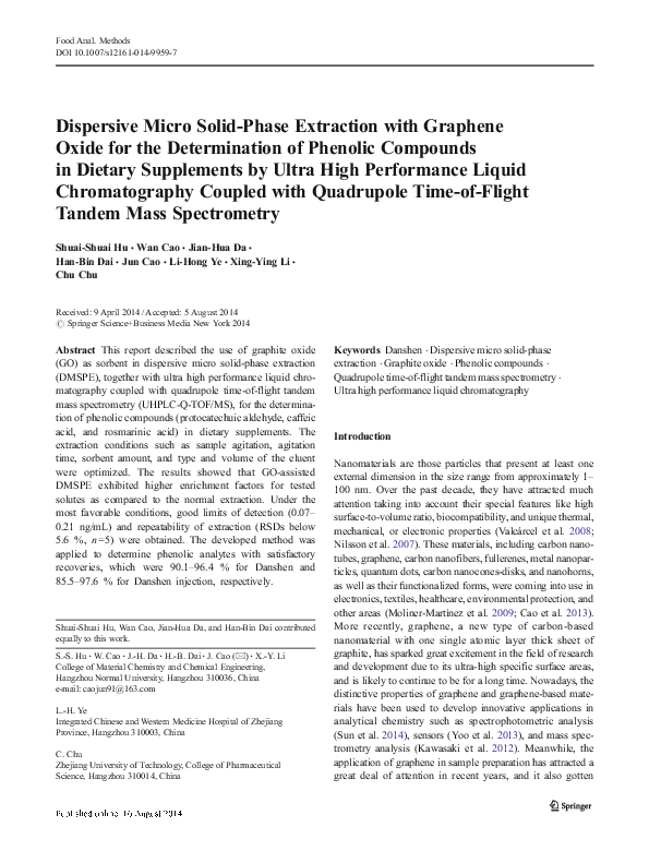 (PDF) Dispersive Micro Solid-Phase Extraction with Graphene Oxide for ...