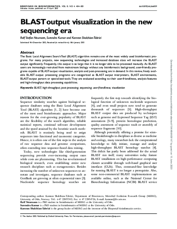 (PDF) BLAST output visualization in the new sequencing era