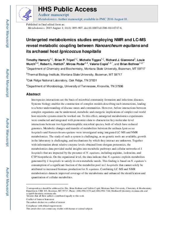 (PDF) Untargeted metabolomics studies employing NMR and LC–MS reveal ...