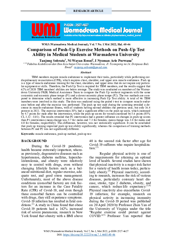 (PDF) Comparison of Push-Up Exercise Methods on Push-Up Test Ability in ...