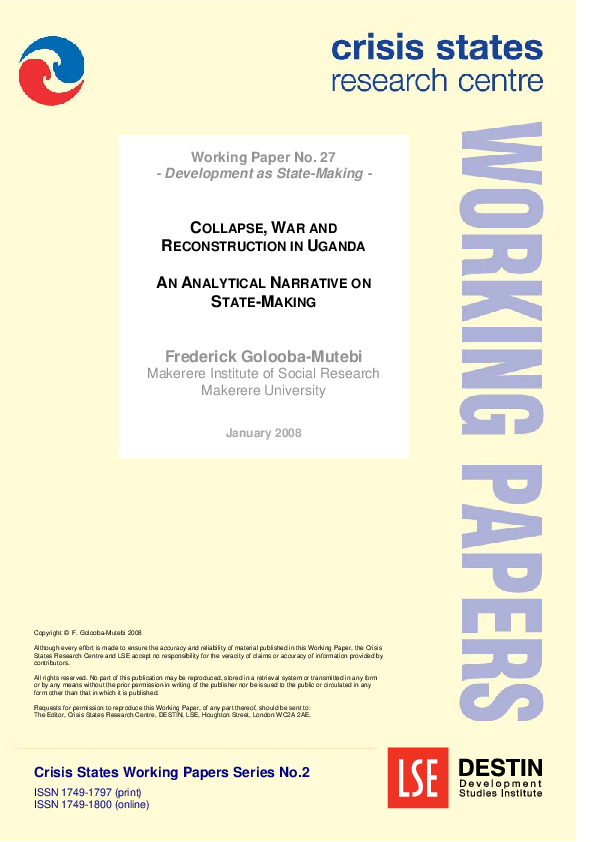 (PDF) Collapse, war and reconstruction in Uganda An analytical ...