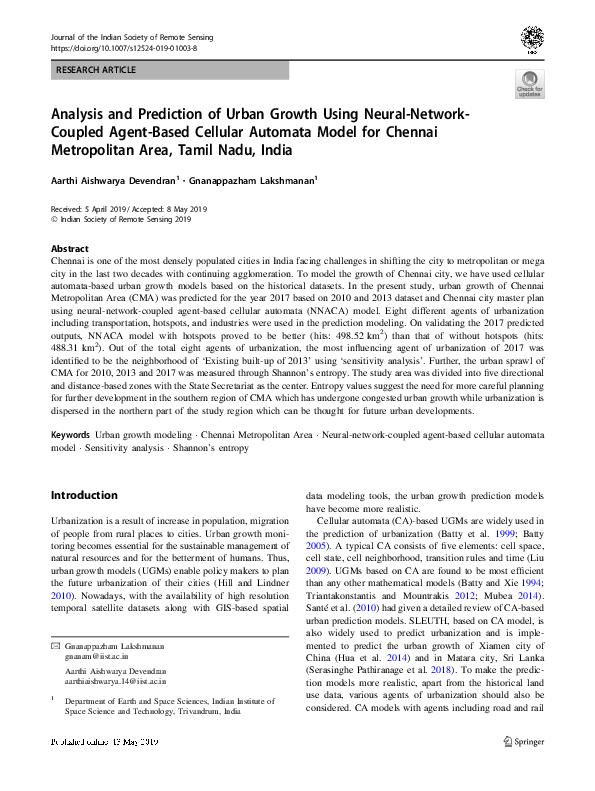 (PDF) Analysis and Prediction of Urban Growth Using Neural-Network ...