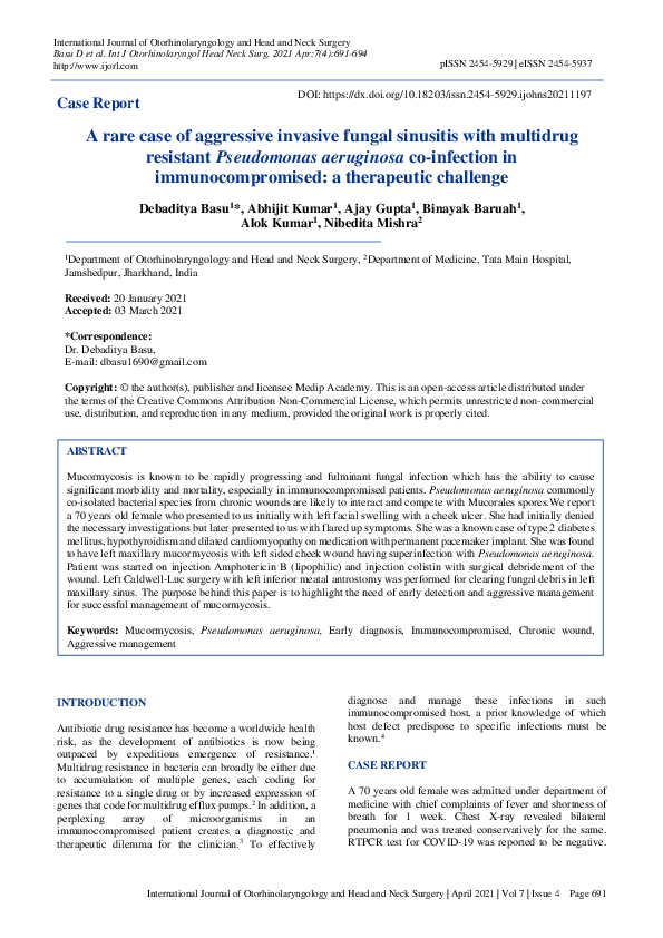 (PDF) A rare case of aggressive invasive fungal sinusitis with ...