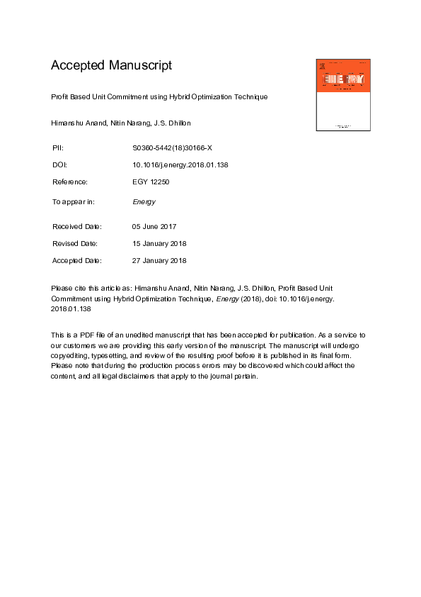 (PDF) Profit based unit commitment using hybrid optimization technique