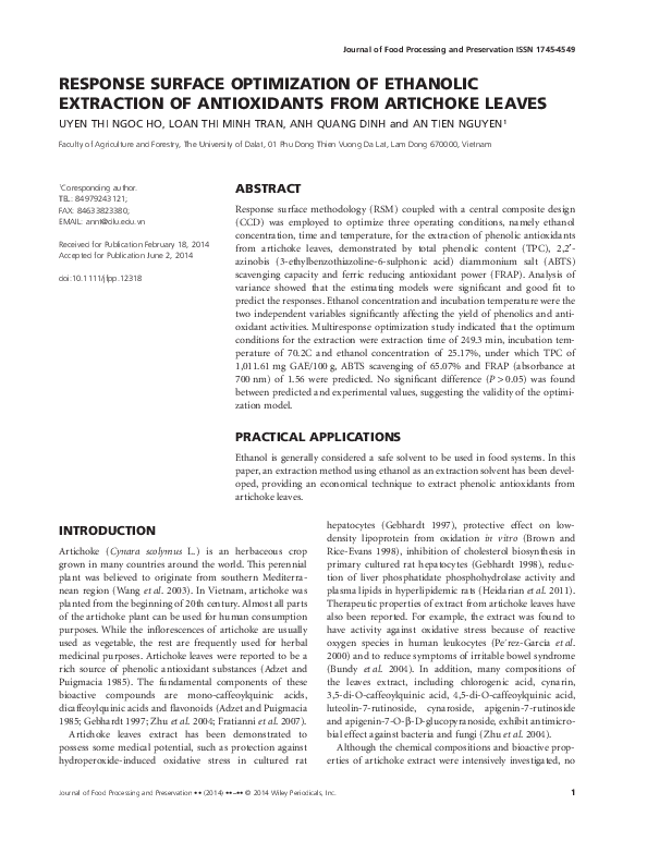 (PDF) Response Surface Optimization of Ethanolic Extraction of ...