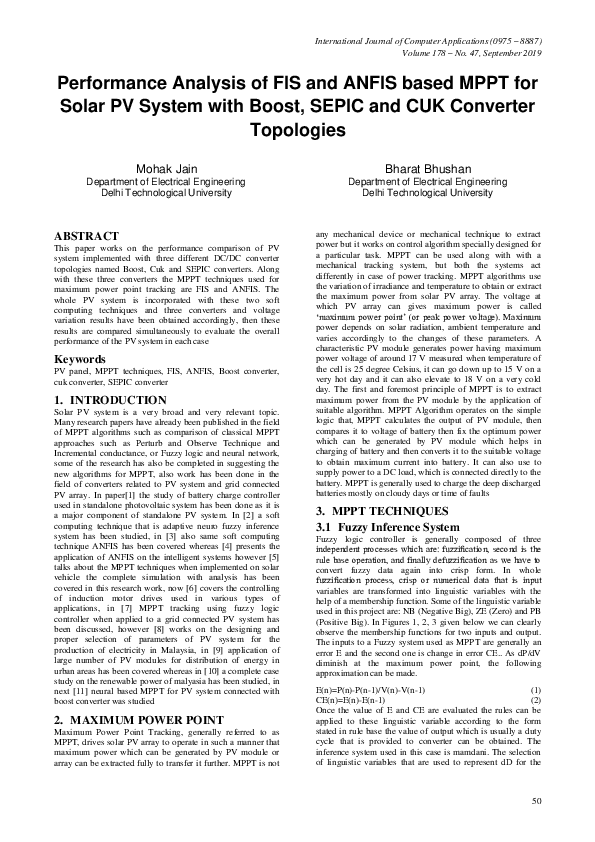 (PDF) Performance Analysis of FIS and ANFIS based MPPT for Solar PV ...