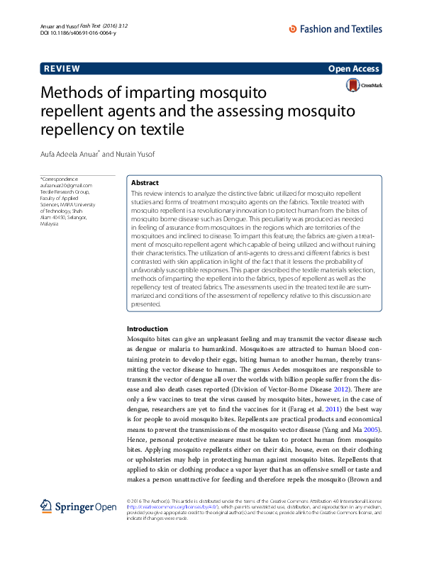 (PDF) Methods of imparting mosquito repellent agents and the assessing ...