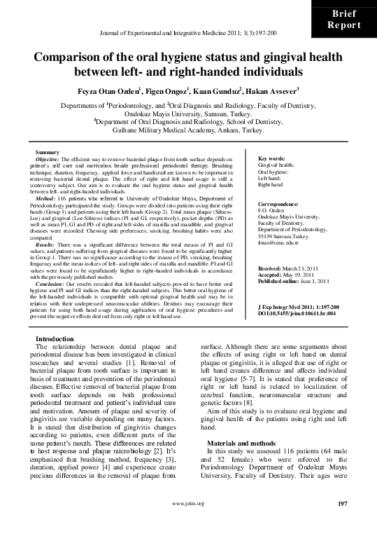 (PDF) Comparison of the oral hygiene status and gingival health between ...