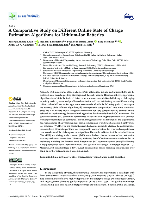 (PDF) A Comparative Study on Different Online State of Charge ...