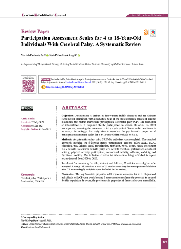 (PDF) Review Paper Participation Assessment Scales for 4 to 18-Year-Old ...