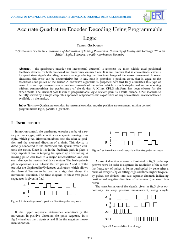 First page of “Accurate Quadrature Encoder Decoding Using Programmable Logic”