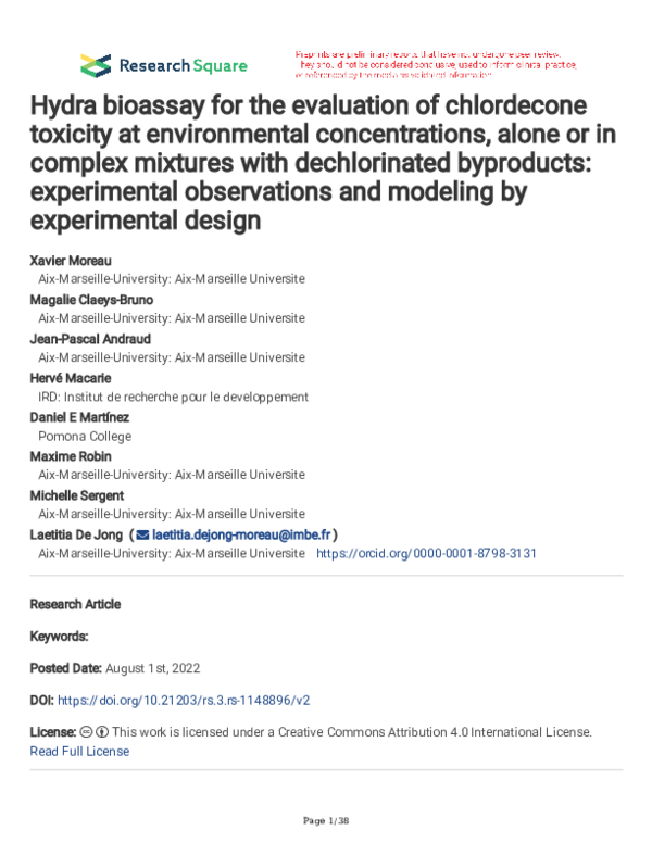 (PDF) Effects of mixtures containing chlordecone and a dechlorinated by ...