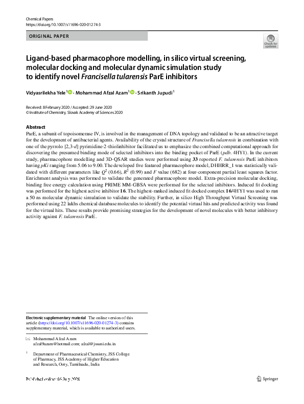 (PDF) Ligand-based pharmacophore modelling, in silico virtual screening ...
