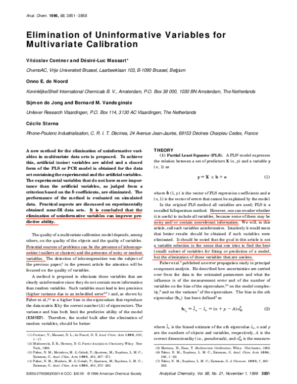 (PDF) Elimination of Uninformative Variables for Multivariate Calibration