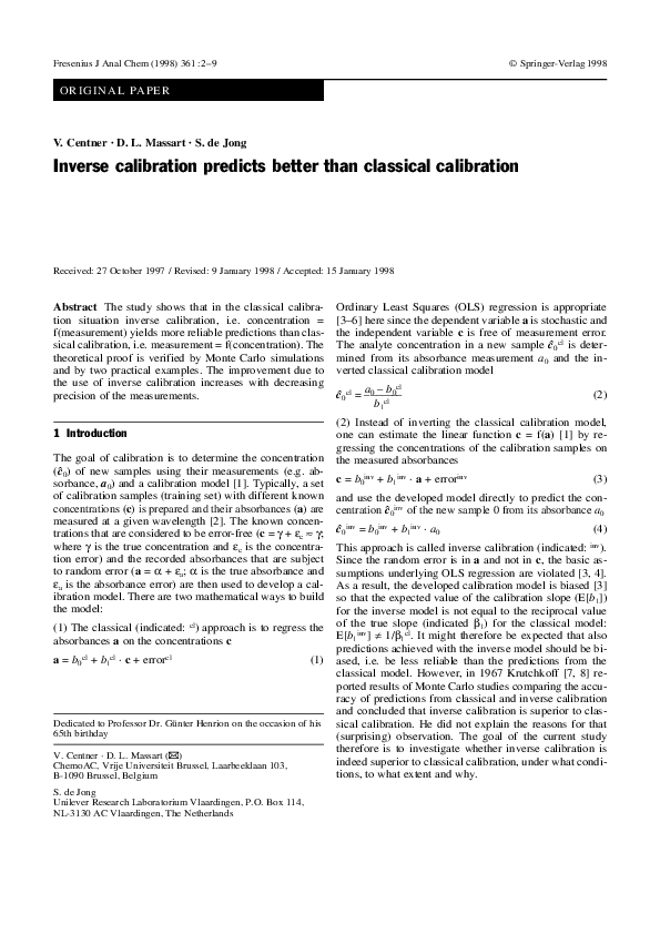 (PDF) Inverse calibration predicts better than classical calibration