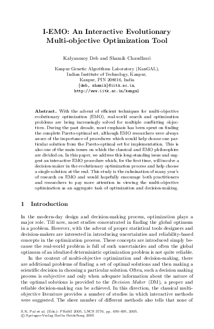 (PDF) I-EMO: An Interactive Evolutionary Multi-objective Optimization Tool