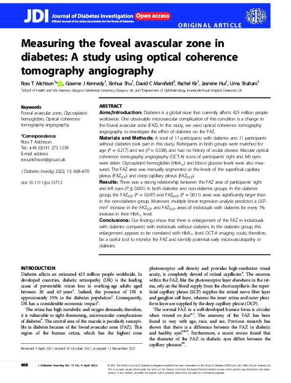 (PDF) Measuring the foveal avascular zone in diabetes: A study using ...