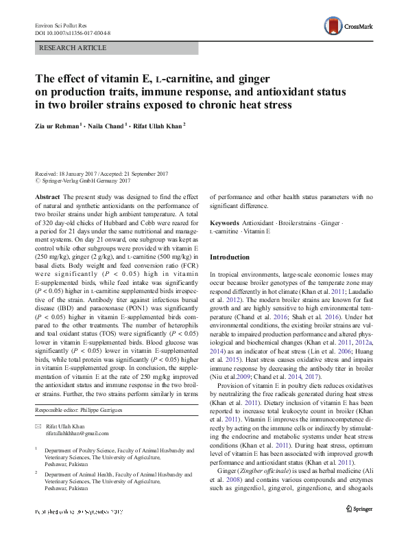 (PDF) The effect of vitamin E, L-carnitine, and ginger on production ...
