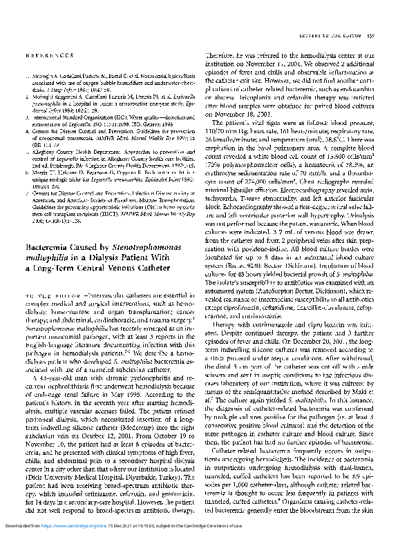 (PDF) Bacteremia Caused byStenotrophomonas maltophiliain a Dialysis