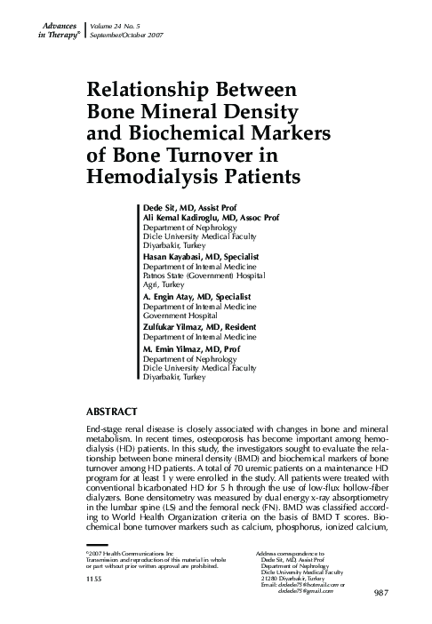 (PDF) Relationship between bone mineral density and biochemical markers ...