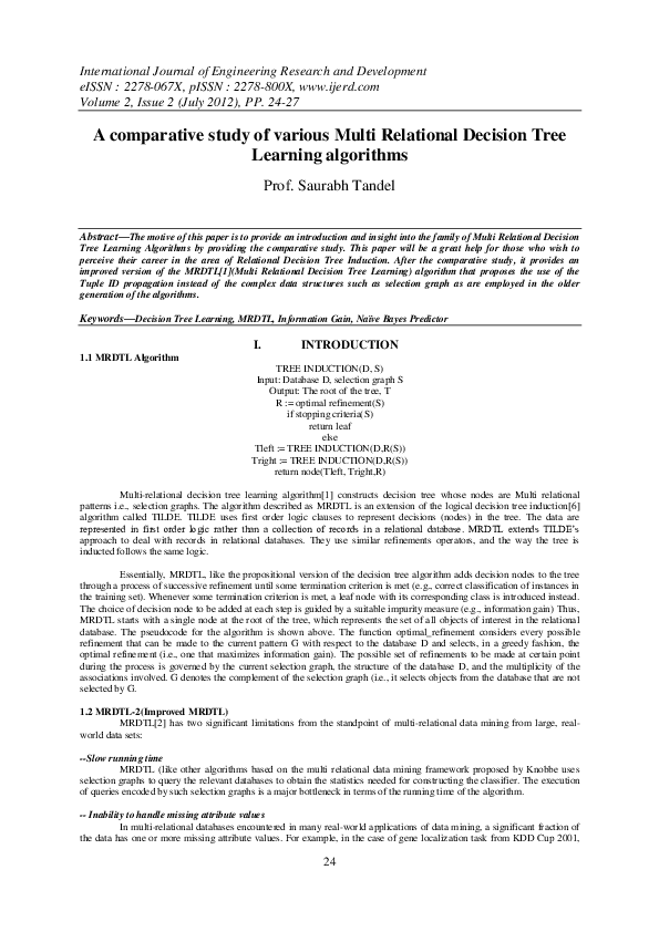 (PDF) A comparative study of various Multi Relational Decision Tree ...