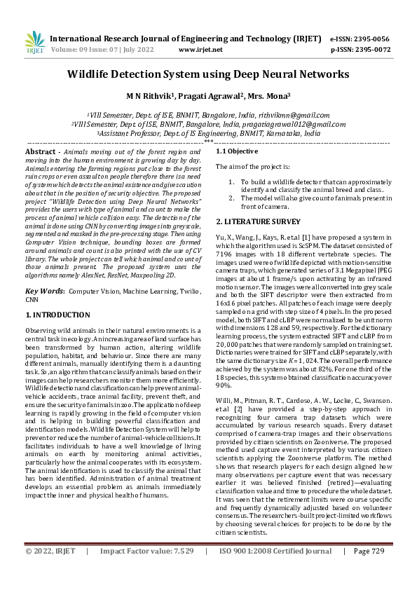 (PDF) Wildlife Detection System using Deep Neural Networks