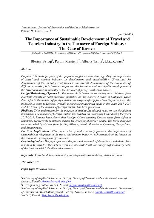 (PDF) The Importance of Sustainable Development of Travel and Tourism ...