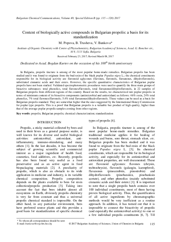 (PDF) Content of biologically active compounds in Bulgarian propolis: a ...