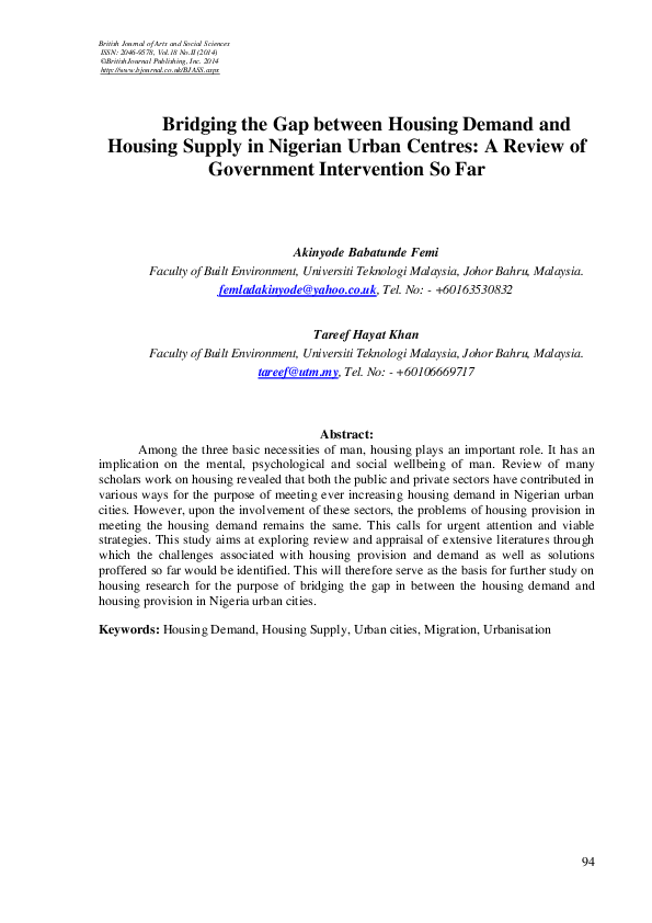 (PDF) Bridging the Gap between Housing Demand and Housing Supply in ...
