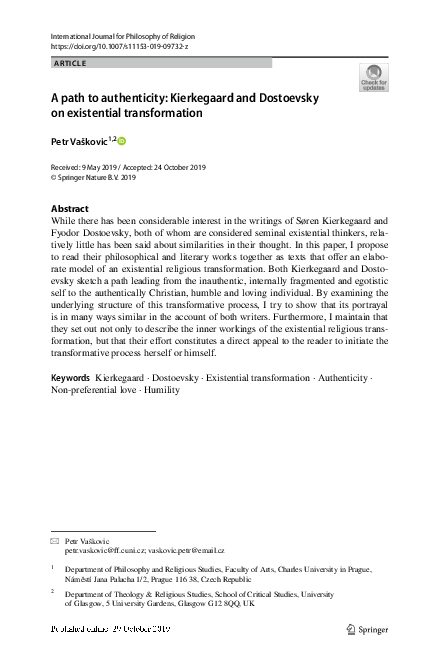 (PDF) A path to authenticity: Kierkegaard and Dostoevsky on existential ...