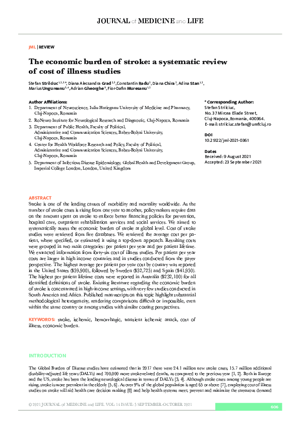 (PDF) The economic burden of stroke: a systematic review of cost of ...