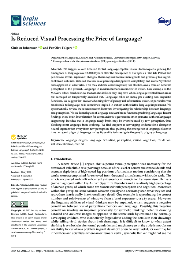 Is Reduced Visual Processing the Price of Language?