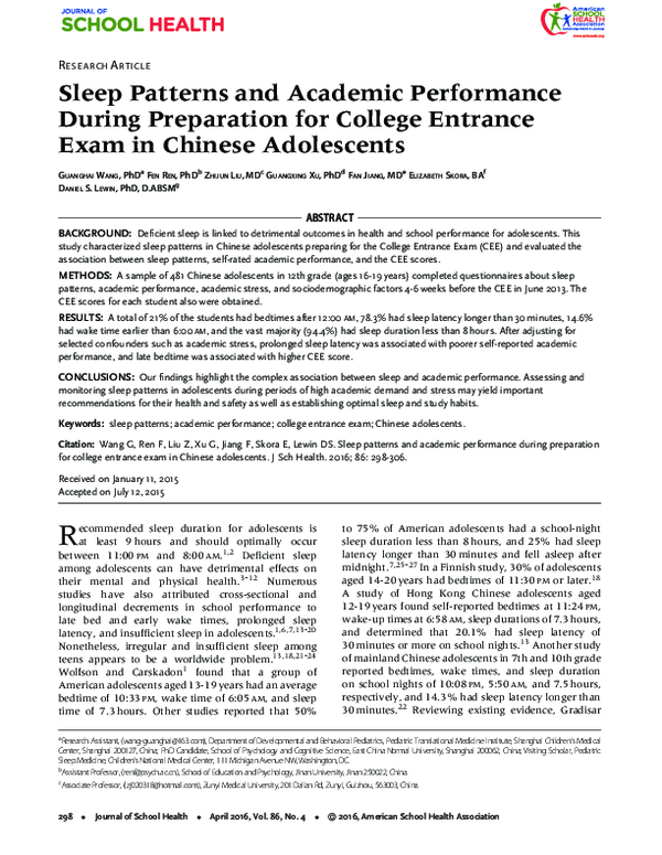 (PDF) Sleep Patterns and Academic Performance During Preparation for ...