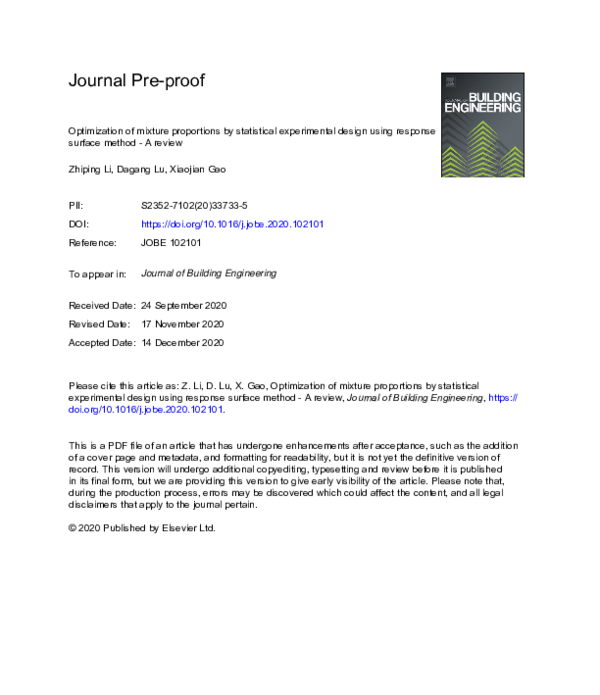(PDF) Optimization of mixture proportions by statistical experimental ...