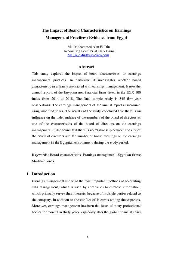 (PDF) The Impact of Board Characteristics on Earnings Management ...