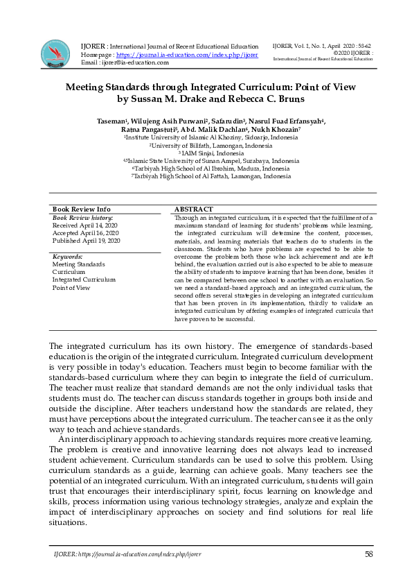 (PDF) Meeting Standards through Integrated Curriculum Point of View by