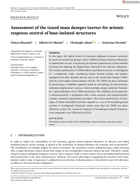 (PDF) Assessment of the tuned mass damper inerter for seismic response ...