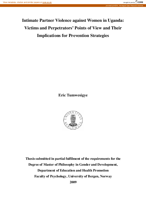 (PDF) Intimate Partner Violence against Women in Uganda: Victims and ...