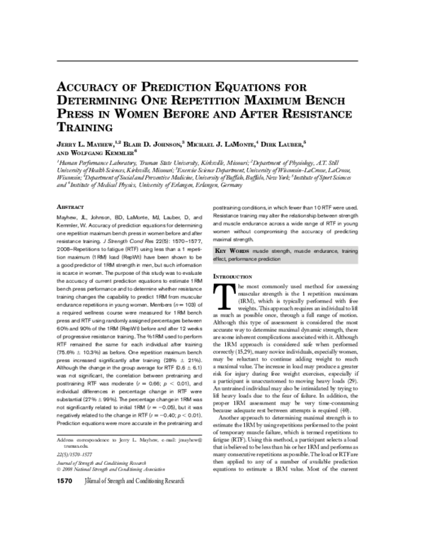 (PDF) Accuracy of Prediction Equations for Determining One Repetition ...