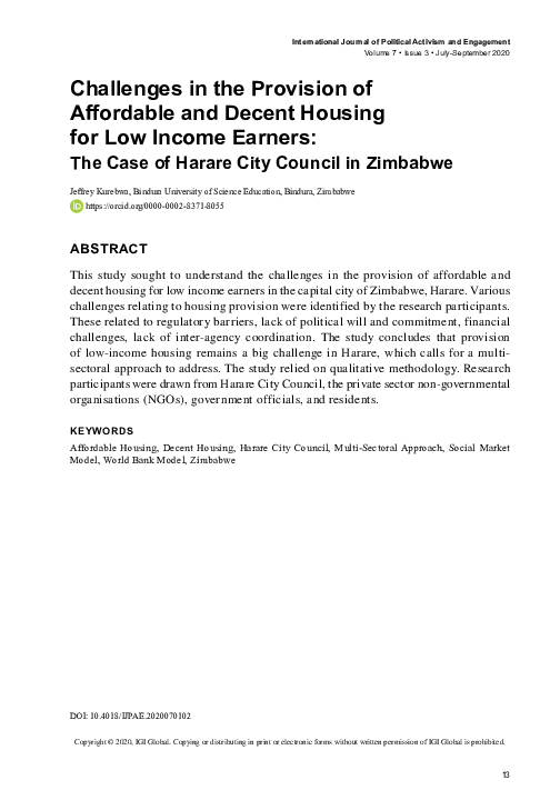 (PDF) Challenges in the Provision of Affordable and Decent Housing for ...